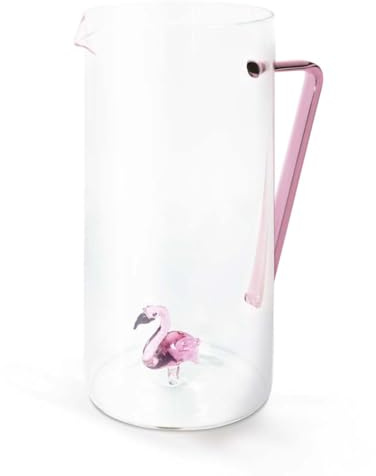 Wd Lifestyle - Caraffa in Vetro Borosilicato 1,2l con Manico Colorato e Decoro in vetro Interno (Fenicottero)
