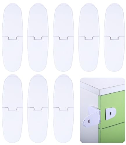 Huiguli 8 Piezas Cierre Seguridad Cajones Bebe, Seguro Puertas Bebe con Adhesivo Fuerte, Cerraduras Seguras para Bebés para Armarios Alacenas Frigoríficos Aseos, Blanco