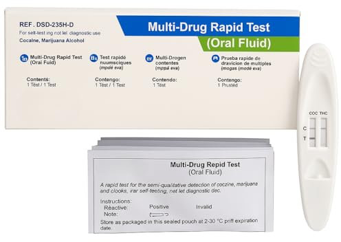 GEF Medica - Test Salivare Multi-Droga e Alcool, Rileva Cocaina, Marijuana e Alcol in 3-10 Min, Facile Autodiagnosi, Risultati Preliminari Affidabili, Uso Domestico, Kit Monouso