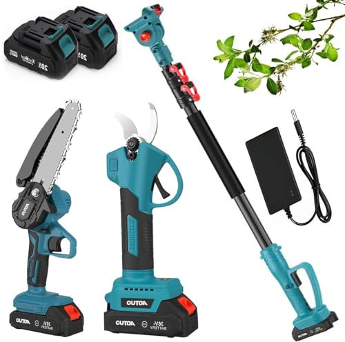 3 In 1 Cordless Pole High Branch Hand Saw,Cordless Electric Pruning Shears & Chainsaw,Cordless Garden Scissors Tools,Secateurs Scissors Pruners for Gardening with Cordless Telescopic Pole