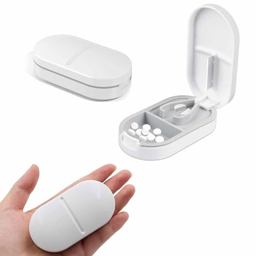Pill Splitters and Pill Cutters 2 pcs | Pill Cutter Portable Tablet Cutter for Small or Large Pills Splitter with Blade and Storage Compartment for Tablet Vitamin Medicine (White*2)