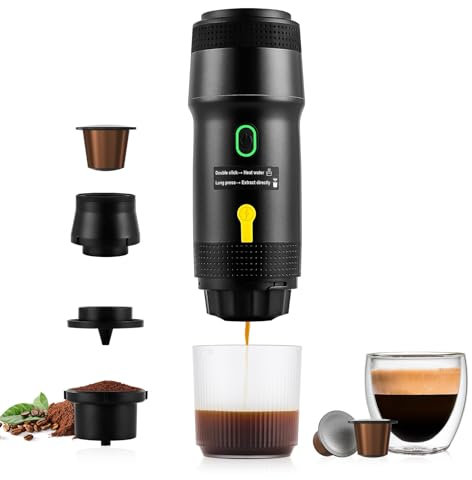 obecilc tragbare Espressomaschine, 20 Bar portable espresso maker, 3-in-1-Camping-Kaffeemaschine, selbsterhitzend, kompatibel mit gemahlenem Kaffee und Kapseln für Wandern, Büro und Wohnmobil
