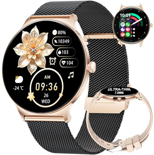 Smartwatch Donna, 1,43 AMOLED Ultra-sottile 7,9 mm Orologio Fitness 2 Cinturini,Chiamata Bluetooth,100+ Modalità Sportive,24H Cardiofrequenzimetro,Monitoraggio Sonno,IP68 Impermeabile,Con Android iOS