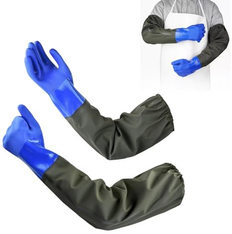Dwitkul Guanti Lunghi Impermeabili Guanti per la Pulizia Dello Stagno 70 cm Guanto Gomma Guanto da Lavoro Guante Protettivi Lunghi Proteggono le Mani da Olio Resistenti ali Agenti Chimici (Blu)
