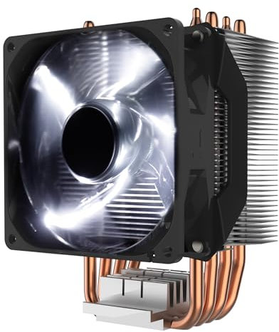 Cooler Master Hyper H411R CPU-Luftkühler - Low-Profile-Kühlsystem, Direktkontakt-Technologie, 4 Kupfer-Heatpipes, kompakter Aluminium-Kühlkörper mit 92mm weißem LED-PWM-Lüfter-AMD und Intel kompatibel