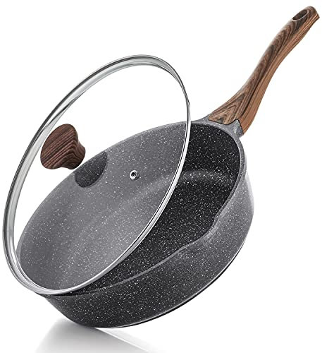 SENSARTE Nonstick Skillet, Deep Frying Pan 10/11/12-inch, Saute Pan with Lid, Stay-cool Handle, Healthy Stone Cookware Cooking Pan, Induction Compatible (10-Inch/3.5QT)