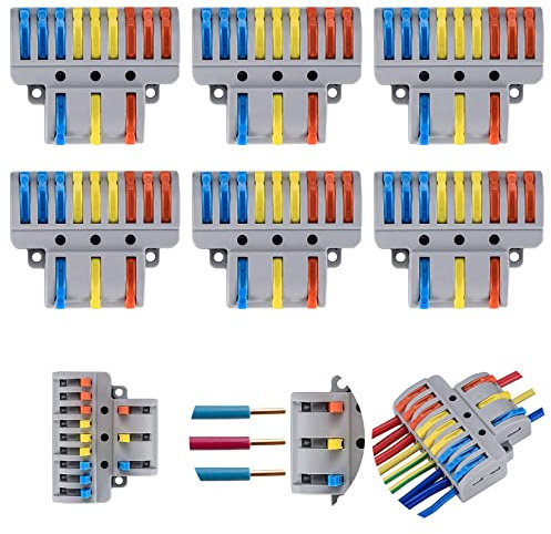 TOOINKCV 6 PCS Compact Wire Connectors, Lever Nut Electrical Wire Connectors, Compact Splicing Connectors, 3 in 9 Out Electrical Conductor Connectors Blocks with 20 Screws (five-hole)