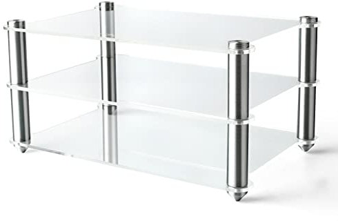 KGUSS Mini HiFi Rack, 2-Schicht Acryl Audio Regale Aluminium Halterungen Kleine Transparente Desktop HiFi Ständer Gestell für HiFi Audio Equipment dac Verstärker Vorverstärker