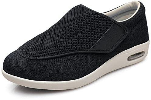 STUNAHOME Extra breda skor kvinnor män ortopediska diabetiska skor med minnesskum justerbara promenadskor för äldre artrit ödem svullna fötter tummen valgus, Svart, 37 EU