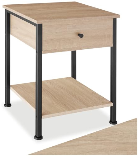 tectake® Mesita de Noche de Estilo Industrial con Estante y Cajón, Mesa Auxiliar Salon, Mesitas de Noche, Decoracion Hogar, Muebles Salon - 40 x 40 x 55,5 cm Madera Industrial Clara, Roble Sonoma