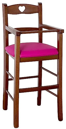 Hochstuhl aus dunklem Walnussholz mit Sitz Kunstleder lila