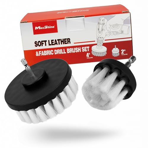 Maxshine 2 & 4 Universal 2-Piece Soft Leather Drill Brush Attachment Set – Professional Detailing for Leather, Fabric, Delicate Carpets & Convertible Tops – Gentle Cleaning Tool