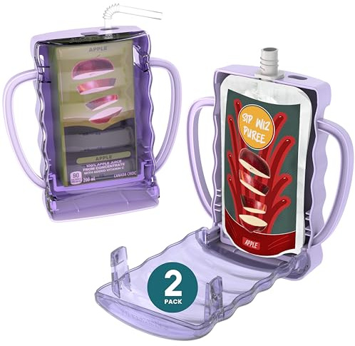Dinneractive Sip Wiz - Baby Pouch Holder No Squeeze Pouch Food Pouches & Juice Box Holder - Anti-Squeeze Yogurt Pouch Reusable Toddler Essentials 2 Pack