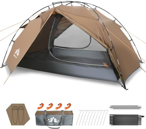 Night Cat Camping Zelt 2 Personen: Wasserdicht Campingzelt 2 Man Zente Zwei Schichten Einfache Einstellung Leicht Für Trekking Wandern Garten