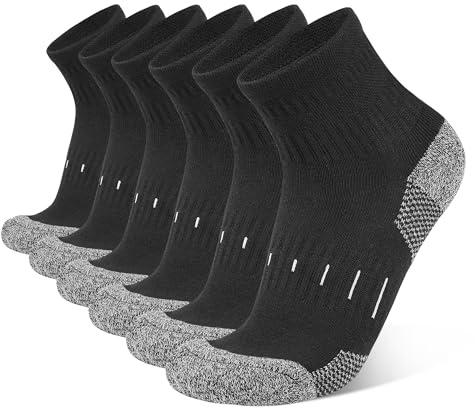 Socken Herren Quarter Sportsocken 43-46 39-42 Baumwolle Laufsocken mit Frotteesohle Halbhoch Socken Atmungsaktive Arbeitssocken (DE/NL/SE/PL, Numerisch, 39, 42, Regular, Regular, Schwarze 6-Paare)