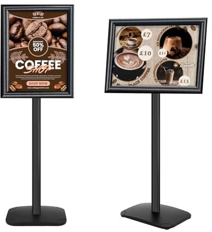 Mutualsign Présentoir A3 robuste avec base stable, support d'affiche debout au sol pour menu/avis/affichage, support de panneau de bienvenue extérieur, noir