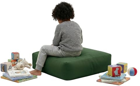Kosiproducts Bean Bag Floor Cushion Square BeanBag Pillow Outdoor Indoor Garden Chair Seat slab kids 60cm x 60cm family patio indoor 10cm & 20cm Thick [Green, 10CM]