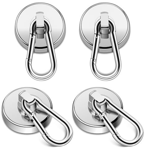 4 Pièces Ø 32mm Crochet Aimanté Puissant, Aimant Crochet Capacité de Charge 36KG/79LBS, Crochets Magnétiques Argentés Rotatifs à 360 Degrés