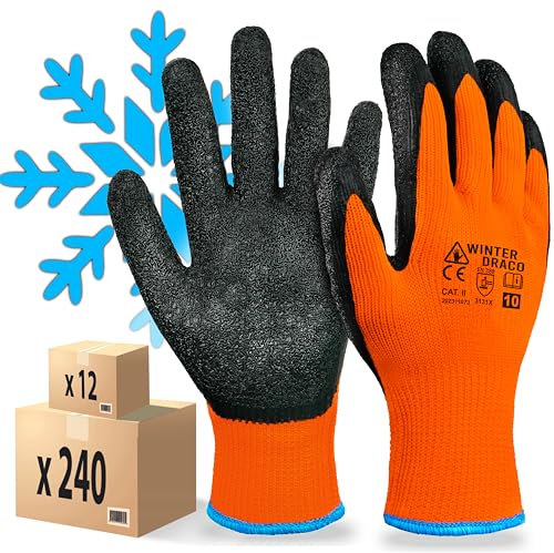 MK-Glove Gant Hiver Homme (12 Paires) - Gant Thermique Anti Froid avec Latex - Gants de Travail Thermique - Gants Hiver Homme Travail Anti Coupure - Taille 9 - L
