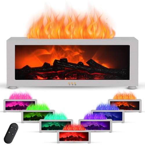 Flame Umidificatore 150 ml Diffusore di Aromi con 7 Effetti Fiamma, Diffusore di Olio Essenziale con Timer e Telecomando Spegnimento Automatico Senza Acqua per Casa Ufficio Camera & Yoga (Bianco)