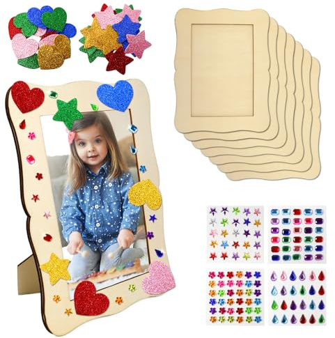 Picture Frame Painting Craft Kit - 8 Packs Wooden DIY Picture Photo Frames Set Unfinished Wood for Crafts Paint Decorate Wave Shape