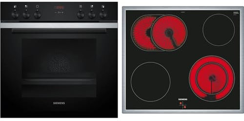 Siemens EQ211KA11, iQ300 Einbau-Herd-Set, Bestehend aus HE213ABS3 Herd, 60 x 60 cm, 3D Heißluft und Schnellaufheizung, EA64RGNA1E Elektrokochfeld, Zweikreis-Kochzone, Bräterzone, Edelstahlrahmen