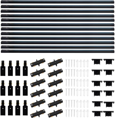 LRAEMXG 39FT H Track Lighting Rails Black, H Type Track Lighting Rails Kit with End Caps and Live End Feed Connector, Compatible with 3-Wire Single Circuit H Style System