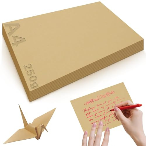 Mbsomnus 60 Stück Kraftpapier 297 × 210 mm Dickes Papier A4 zum Drucken 250g/m² Bastelkarton Braunes Papier A4 Dickes Papier für Graffiti Kunstillustrationen Kreative Bastelprojekte