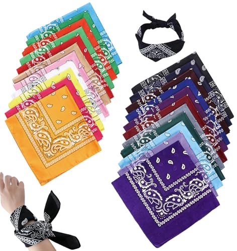 23 Piezas Bandana Paisley, Pañuelo Rockero, Cowboy Bandana, Pañuelos de Colores Unisex Para Poliéster Cuello, Diseño de Impresión Unico Para Cuello, Cabeza, Adultos y Niños, 55 X 55 cm
