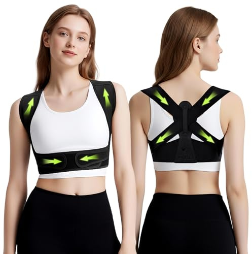 FHOCSLO Back Brace Posture Corrector for Women, Adjustable Upper Back Support Straightener for Hunchback Improve and Pain Relief from Neck, Shoulder (Black, L/XL)