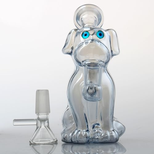 premium glass bong for smoking - small and portable water pipe with silent filtration, eco-friendly dog design, includes 14mm bowl and silicone hose “Nicotine Free”