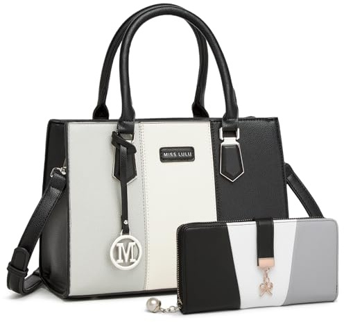 Miss Lulu Sac à Main Femmes Luxe，Sacs Tout Bandoulière Cabas Tri-Coloré en Matériau PU