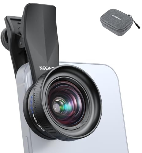NEEWER Obiettivo Grandangolare 18mm con Clip per Lente Filettata da 17mm, FOV di 100°, Ingrandimento 0,75X, 6 Elementi in 5 Gruppi, Compatibile con iPhone Android Samsung per Fotografia Mobile, LS-72