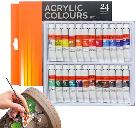 Dubbulon Pintura Acrílica - 24 Colores De Pintura Artística - Pigmentos Intensos Impermeable para Tela Madera Cerámica Piedra Principiantes y Artistas
