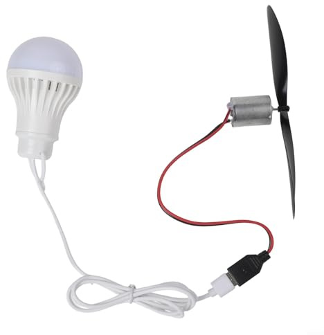 Eawfgtuw Kit éducatif générateur éolienne avec lumière LED USB, construction ABS et métal, ampoule 5 W et câble de 1 m pour démonstration d'énergie renouvelable et
