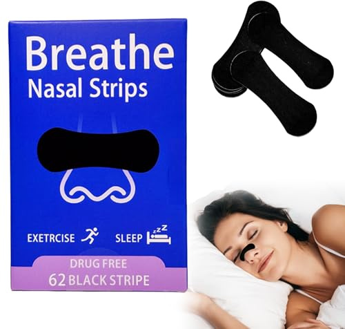 Aribliseza Näsgips, 62 stycken näsremsor för snarkning och snarkningsstopp, anti-snarkning näsremsor för bättre sömn, svettbeständig för män och kvinnor, svart näsrem
