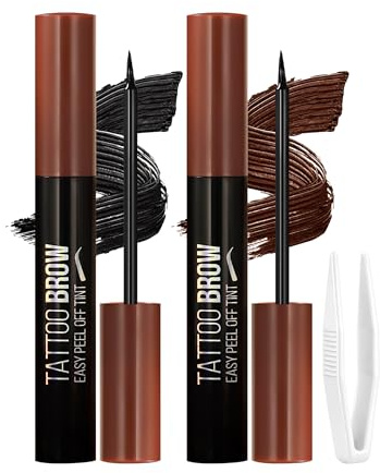 Erinde Tinta Sopracciglia 2 Pezzi, Tattoo Brow Gel Peel-Off, Gel Sopracciglia Impermeabile e a Lunga Durata, Alta Pigmentazione Eyebrow Gel, Risultato Definito, con Pinzetta， #01+#02