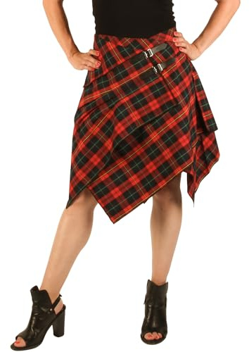 The Celtic Ranch Tartan Skirt, Women's Plaid Skirt with Pockets, Ladies' Traditional Scottish Skirts (Red Rose/Medieval Blue, X-Large)