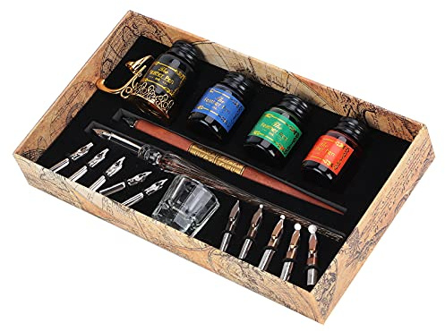 Alvinlite Ensemble de stylos de Calligraphie, Ensemble de Calligraphie pour débutants Stylo de Calligraphie en Bois avec Stylo de Calligraphie en Bois avec Porte-Plumes d'encre(1#)