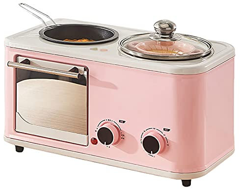 Macchina per la colazione multifunzione con mini tostapane elettrico, stazione per la colazione rosa da 1200 W, stazione per la colazione 3 in 1, capacità della pentola 1 l, capacità del forno 4 l