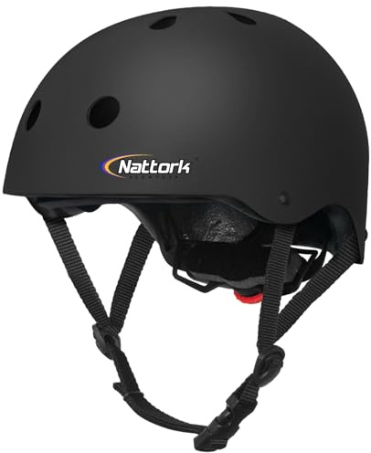 Nattork Skateboard Black Helmet Protective Gear for Kids Multi-Sport Scooter Helmet with Removable Liner for Bike, Scooter, Inline Skate, Roller Skate, Suitable for Youth