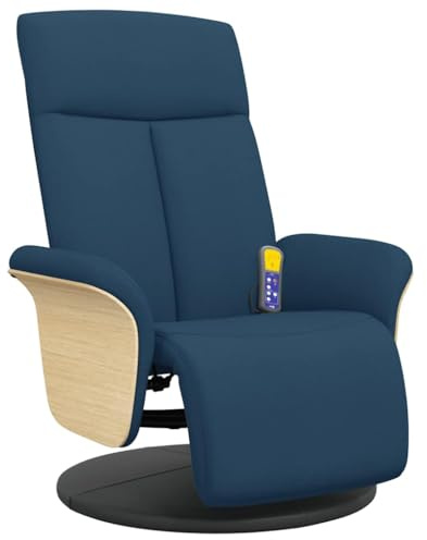 vidaXL Fauteuil Inclinable de Massage avec Repose-Pieds, Chaise de Relaxation avec Dossier, Siège avec Accoudoirs Salon, Moderne, Bleu Tissu
