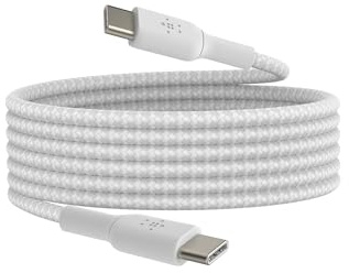 Belkin BoostCharge (2 m) geflochtenes USB-C auf USB-C Kabel für iPhone 17, Air, Pro,16,15, Galaxy S24, S23, Note10, Note9, Pixel 8/7, iPad Pro – Weiß