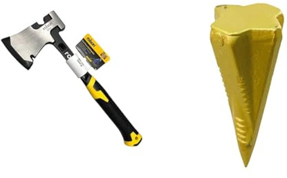 Rolson 12108 20oz One Piece Splitting Hand Axe Hatchet Splitter Outdoor Camping Professional,Yellow/Black & 10780 Diamond Shape Log Splitter, Gold