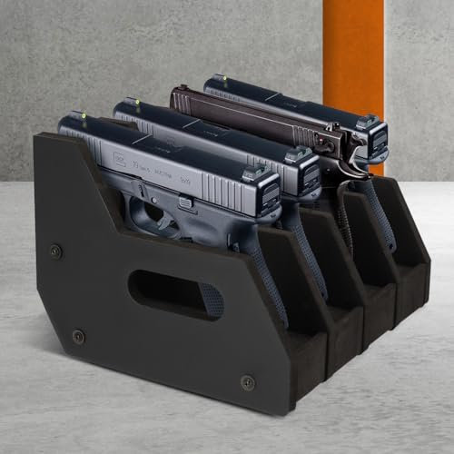Brihard Soporte para Pistolas Avanzado de Espuma (4 Huecos) - Soporte Armas de Fuego - Expositor Armas Cortas para Ahorrar Espacio - Armero Organizador para Pistolas