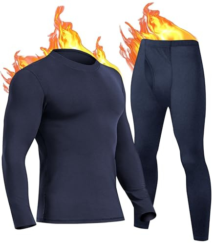 UNIQUEBELLA Set di biancheria intima tecnica da uomo, traspirante, ideale per sci, jogging, ciclismo, calcio, motociclismo, inverno, Blu mare, L