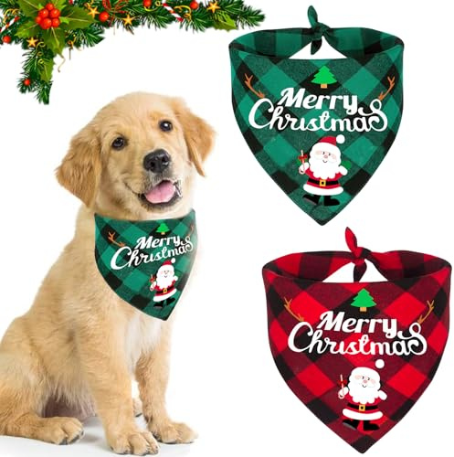 Bandana Cane, 2 Pezzi Bandana per Cani e Gatti, Accessori Natale per Animali Domestici, Sciarpa Natale per Cani e Gatti di Taglia Piccola, Media e Grande