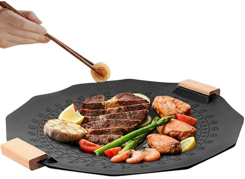 Flergrillpanna, grillpanna med non-stick-beläggning – grillpress, köksredskap, spisplatta för camping vid öppen eld, rökfri grillplatta för griskött, och grillad