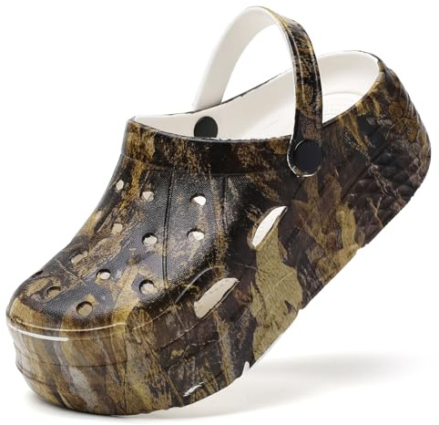 SECHRITE Womens Platform Graphic Clogs Garden Shoes Slip On Sandals Water Beach Outdoor Slippers Shoes Classic Waterproof Comfy Non-Slip Clogs Black Tree Camo 41