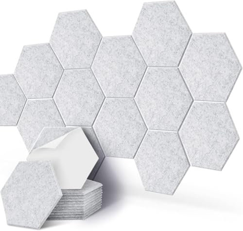 Cobenga 24 Pcs Hexagon Acoustic Panels, Self-Adhesive Acoustic Absorption Panels, 30 X 26 X 1cm Sound Proof Foam High-Density Acoustic Wall Panels for Studio, Home Office